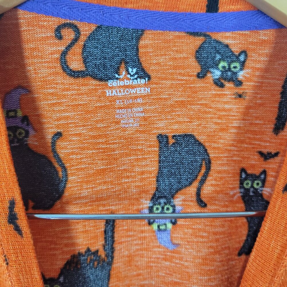 Celebrate Womens XL Halloween Pajama Top Orange Cat Print Short Sleeve ORA22XE - Picture 8 of 10